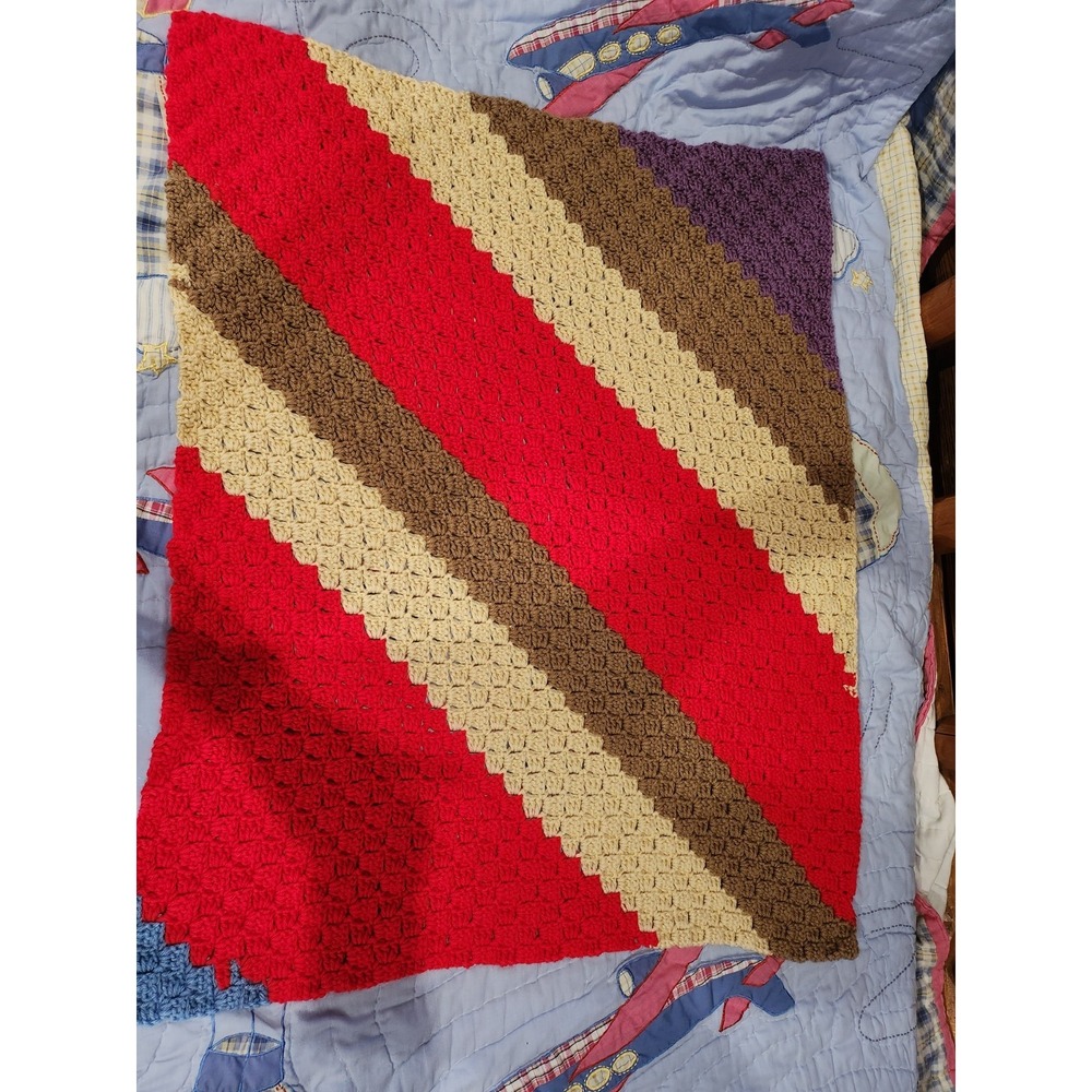Vintage Style~Crochet Afghan~Multicolor~ 38"x28"~Throw Lap Blanket